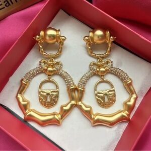 Schiaparelli Style Bamboo Padlock Earrings